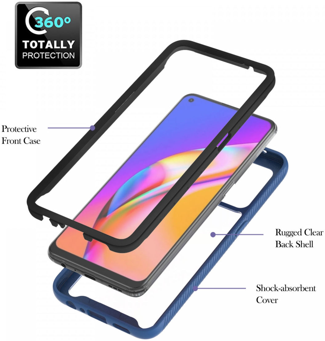 Oppo Reno5 Lite Hoesje Kickstand Ring Back Cover Transparant/Blauw afbeelding 3