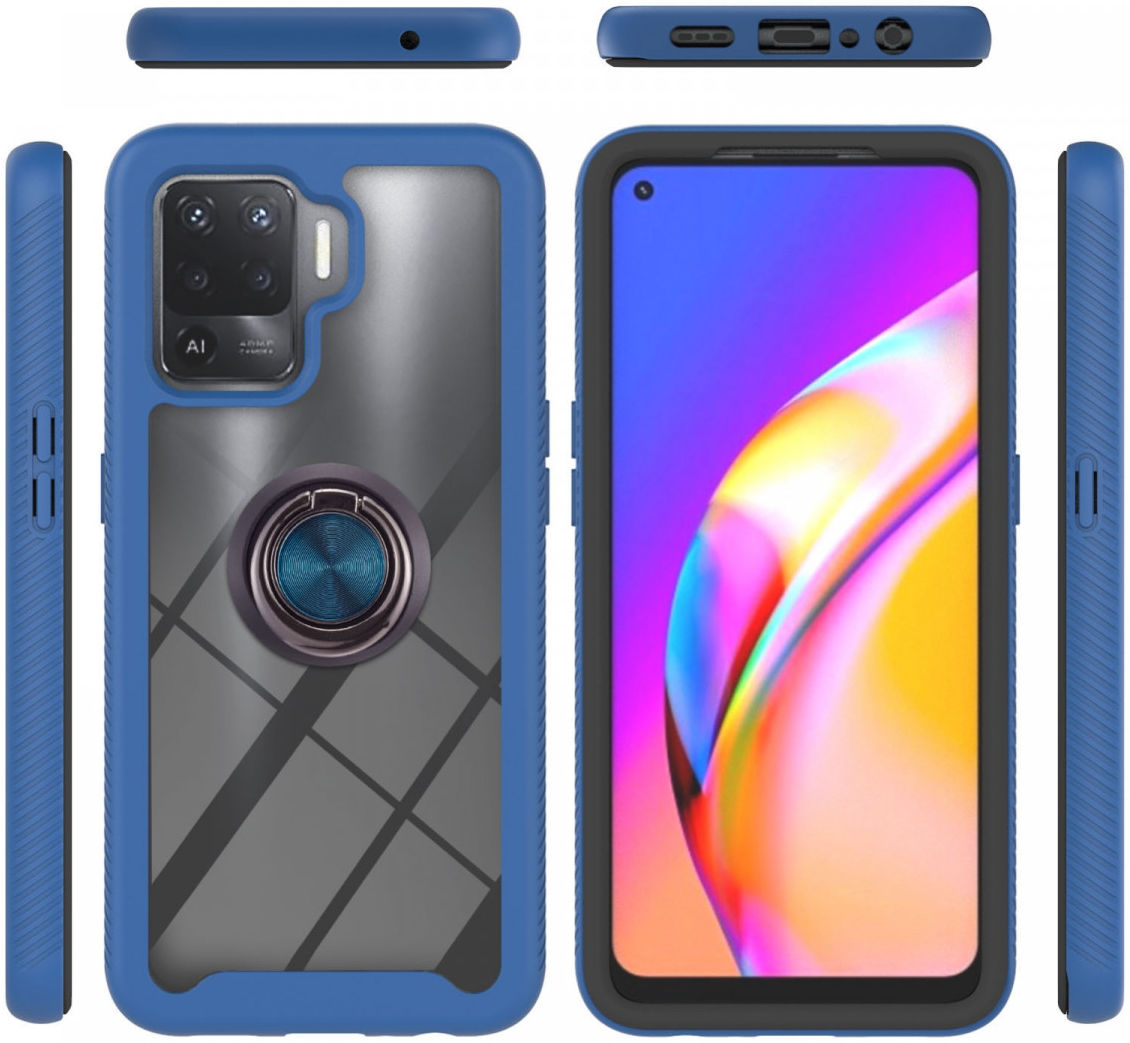 Oppo Reno5 Lite Hoesje Kickstand Ring Back Cover Transparant/Blauw afbeelding 7