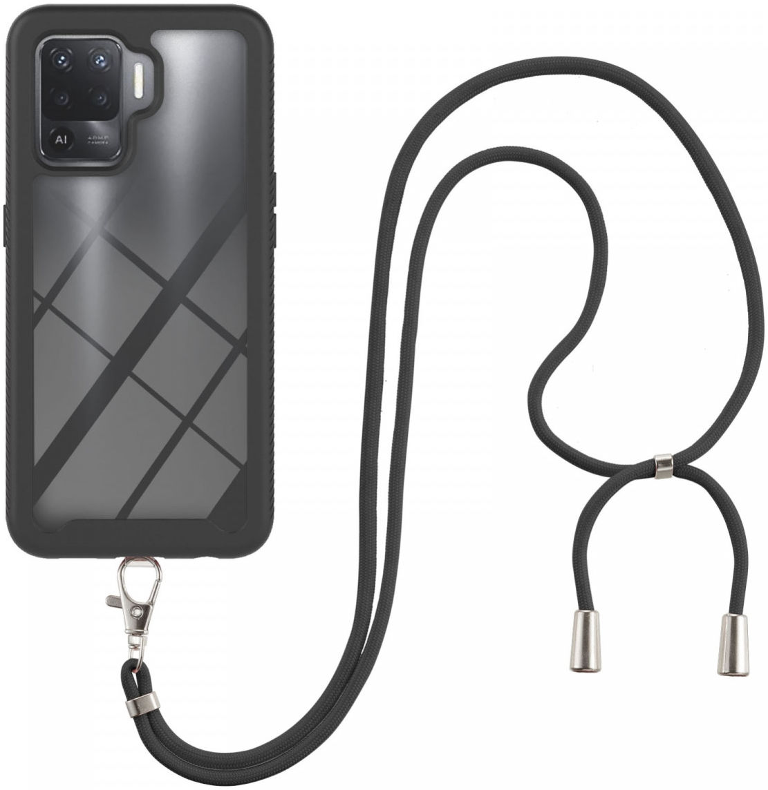Oppo Reno5 Lite Hoesje met Koord TPU Back Cover Keycord Zwart afbeelding 1
