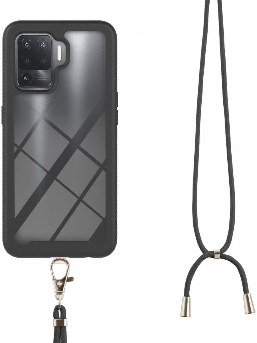 Oppo Reno5 Lite Hoesje met Koord TPU Back Cover Keycord Zwart afbeelding 2