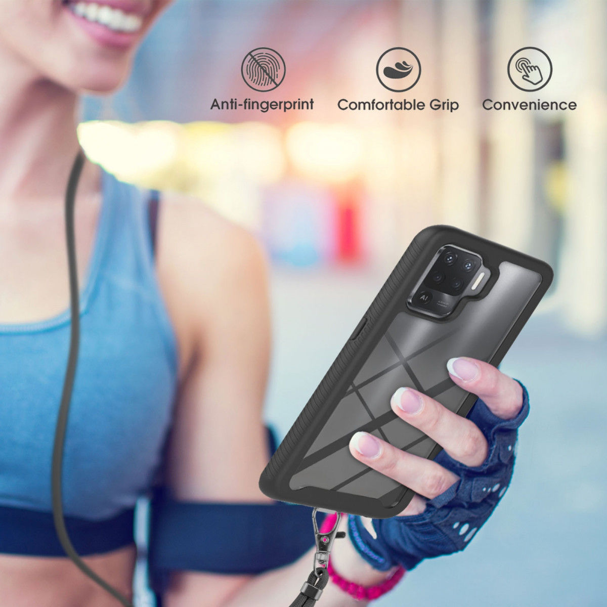 Oppo Reno5 Lite Hoesje met Koord TPU Back Cover Keycord Zwart afbeelding 4
