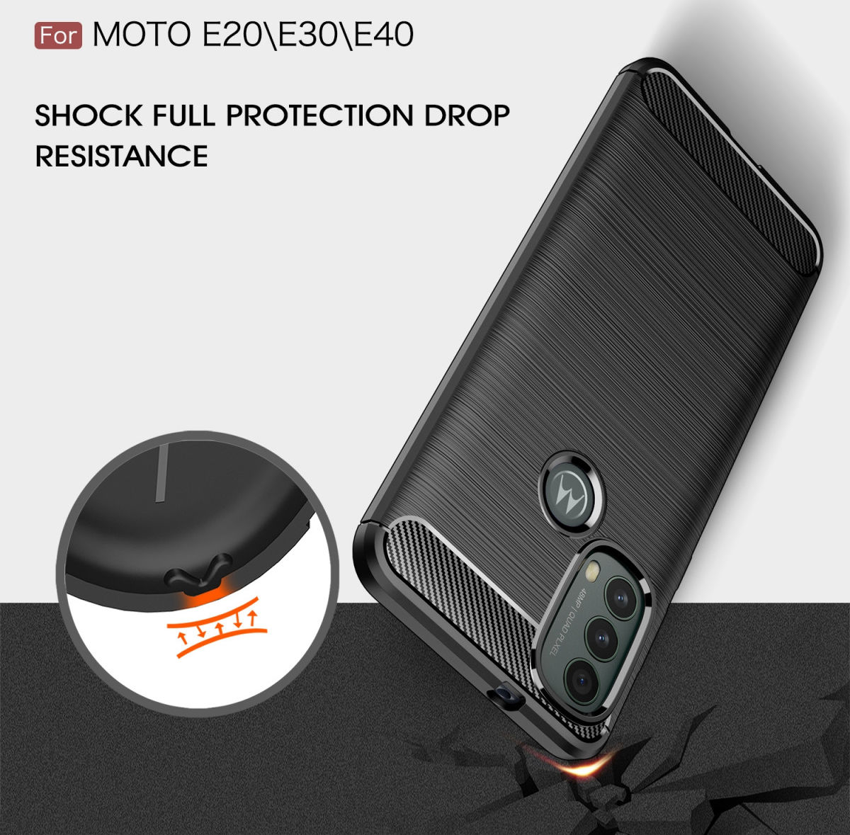 Motorola Moto E20 / E30 / E40 Hoesje Geborsteld TPU Back Cover Zwart afbeelding 4
