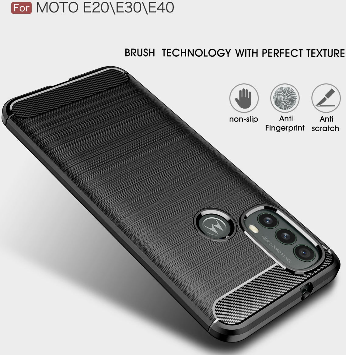 Motorola Moto E20 / E30 / E40 Hoesje Geborsteld TPU Back Cover Zwart afbeelding 6