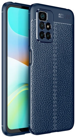 Xiaomi Redmi 10 Hoesje Back Cover Litchi Skin Kunstleer Blauw afbeelding 1