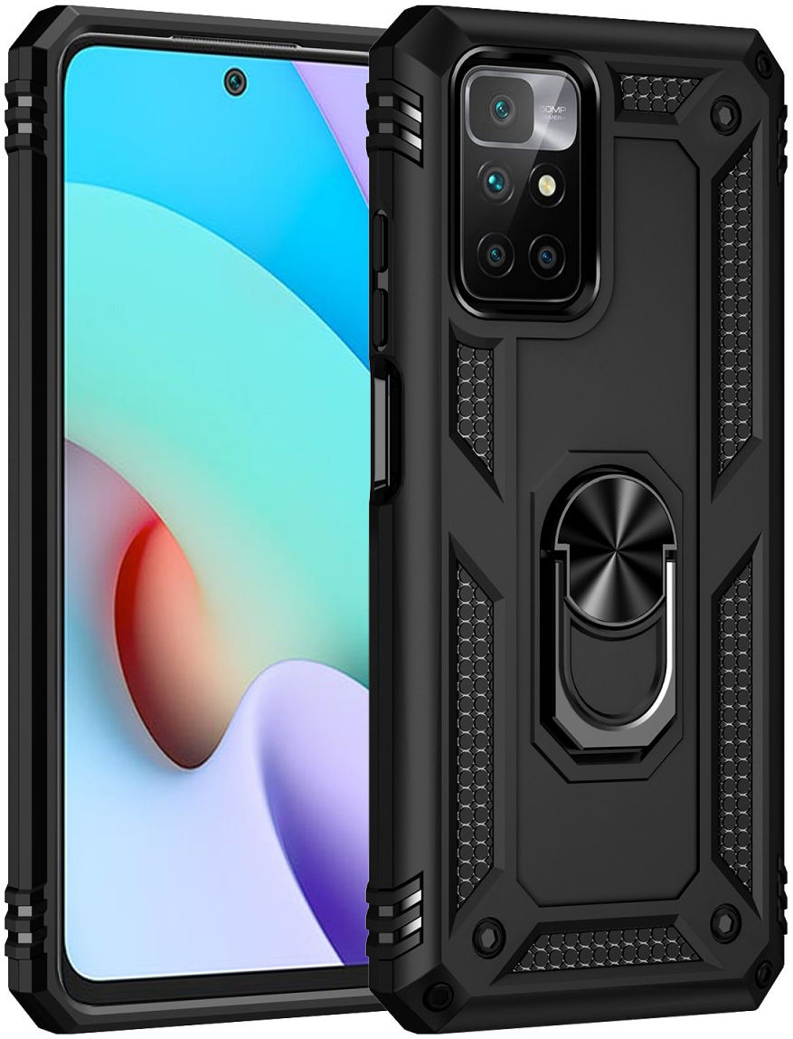 Xiaomi Redmi 10 Hoesje Hybride Kickstand Ring Back Cover Zwart afbeelding 2