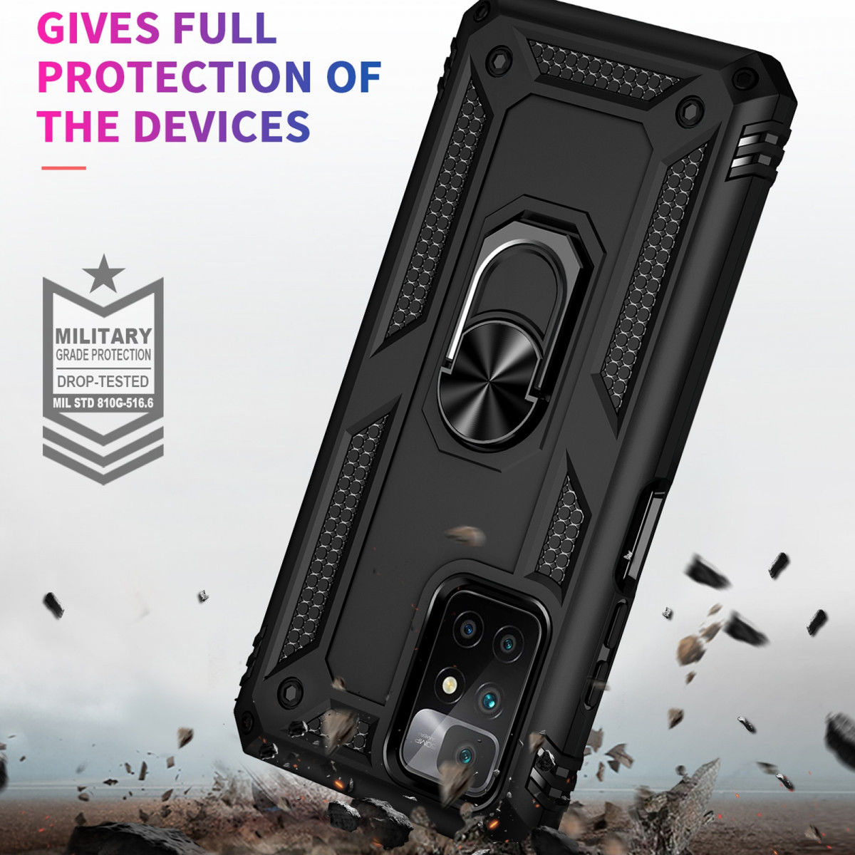 Xiaomi Redmi 10 Hoesje Hybride Kickstand Ring Back Cover Zwart afbeelding 3