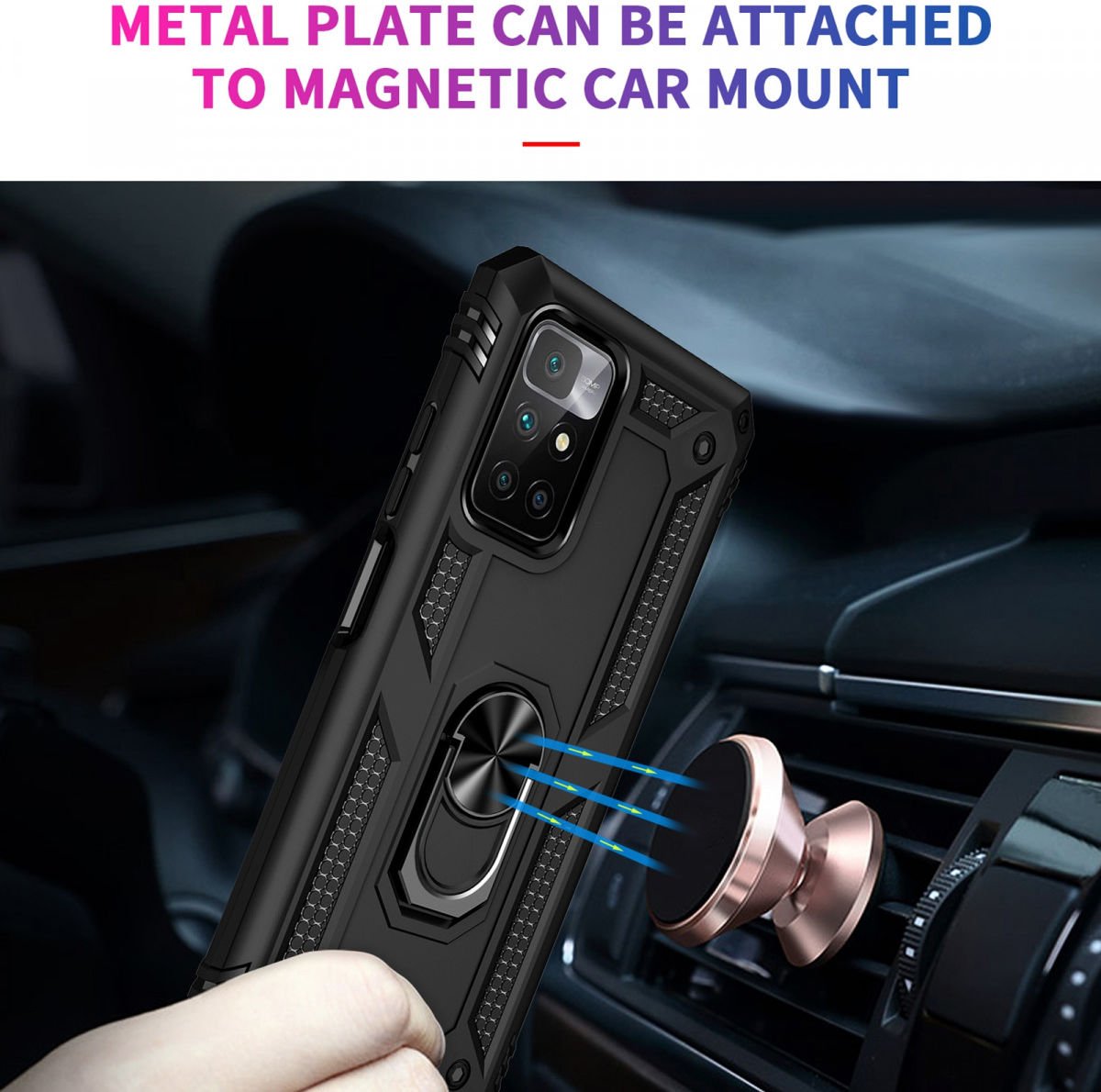 Xiaomi Redmi 10 Hoesje Hybride Kickstand Ring Back Cover Zwart afbeelding 4