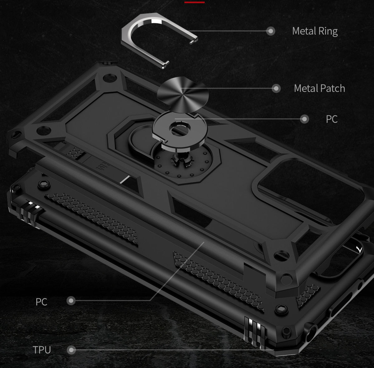 Xiaomi Redmi 10 Hoesje Hybride Kickstand Ring Back Cover Zwart afbeelding 6