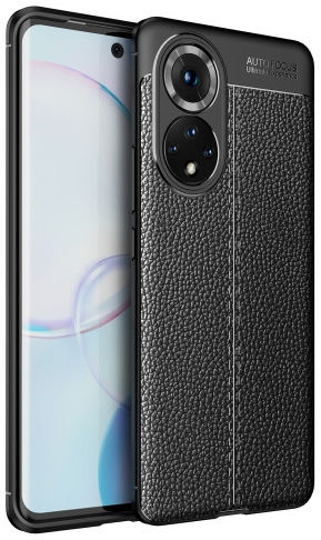 Honor 50 Hoesje TPU met Leren Litichi Textuur Back Cover Zwart afbeelding 1