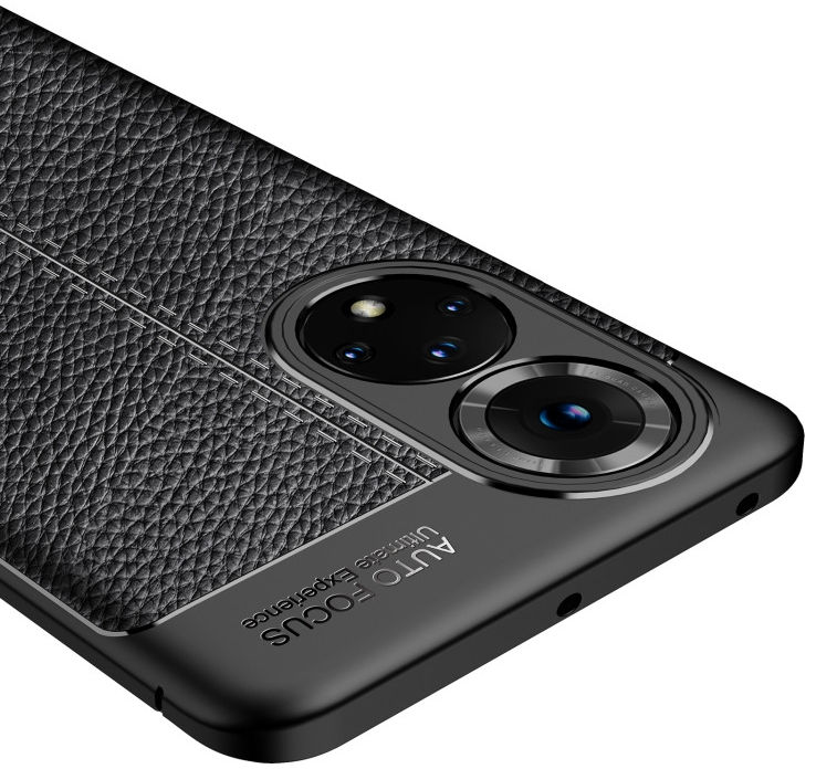 Honor 50 Hoesje TPU met Leren Litichi Textuur Back Cover Zwart afbeelding 4