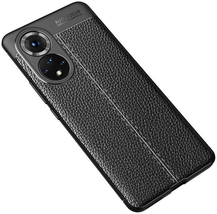 Honor 50 Hoesje TPU met Leren Litichi Textuur Back Cover Zwart afbeelding 7