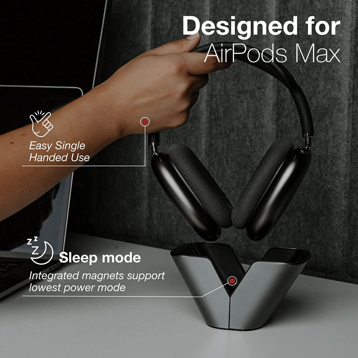 Raptic Base Headset Stand Apple AirPods Max Koptelefoon Houder Grijs afbeelding 4