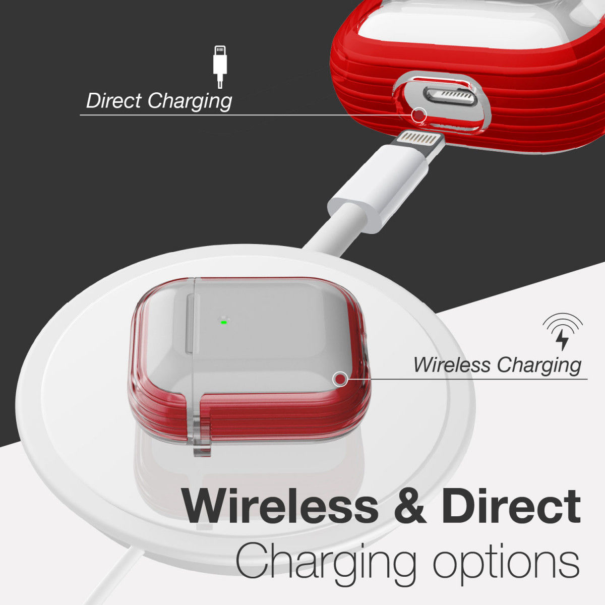 Raptic Clear Apple AirPods Hoesje Rood / Transparant afbeelding 7