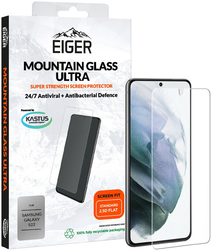Eiger Ultra Samsung Galaxy S22 Tempered Glass Antibacterieel Plat afbeelding 1