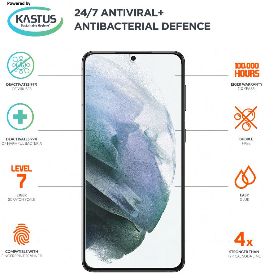 Eiger Ultra Samsung Galaxy S22 Tempered Glass Antibacterieel Plat afbeelding 3