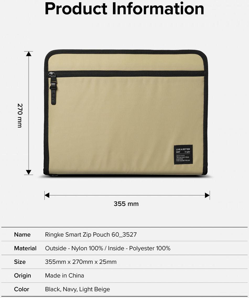 Ringke Smart Zip Pouch voor Laptop / Tablet tot 13 inch Beige afbeelding 2