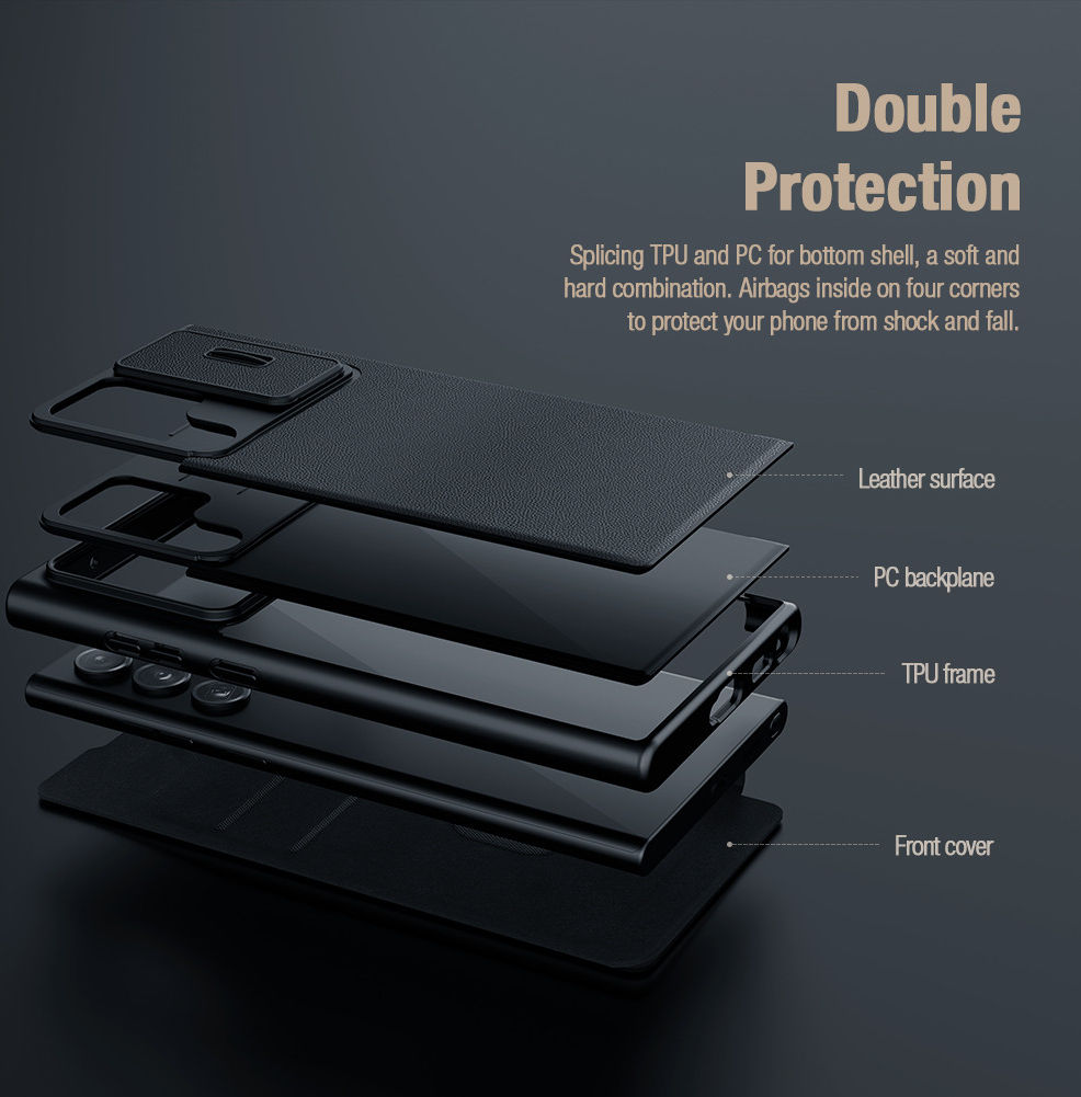 Nillkin Qin Pro Samsung Galaxy S22 Ultra Hoesje Camera Slider Zwart afbeelding 8