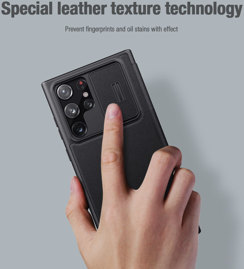 Nillkin Qin Pro Samsung Galaxy S22 Ultra Hoesje Camera Slider Zwart afbeelding 9
