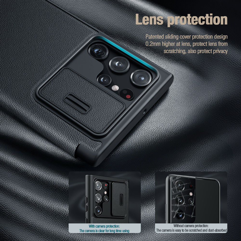 Nillkin Qin Pro Samsung Galaxy S22 Ultra Hoesje Camera Slider Zwart afbeelding 4