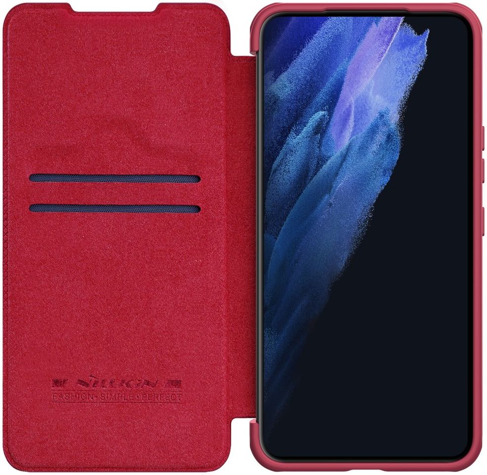 Nillkin Qin Samsung Galaxy S22 Plus Hoesje met Camera Slider Rood afbeelding 1