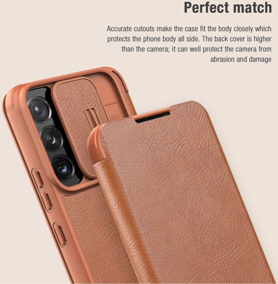 Nillkin Qin Samsung Galaxy S22 Plus Hoesje met Camera Slider Rood afbeelding 10