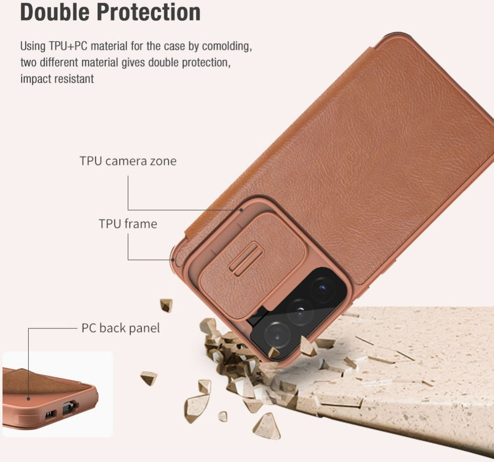 Nillkin Qin Samsung Galaxy S22 Plus Hoesje met Camera Slider Rood afbeelding 6
