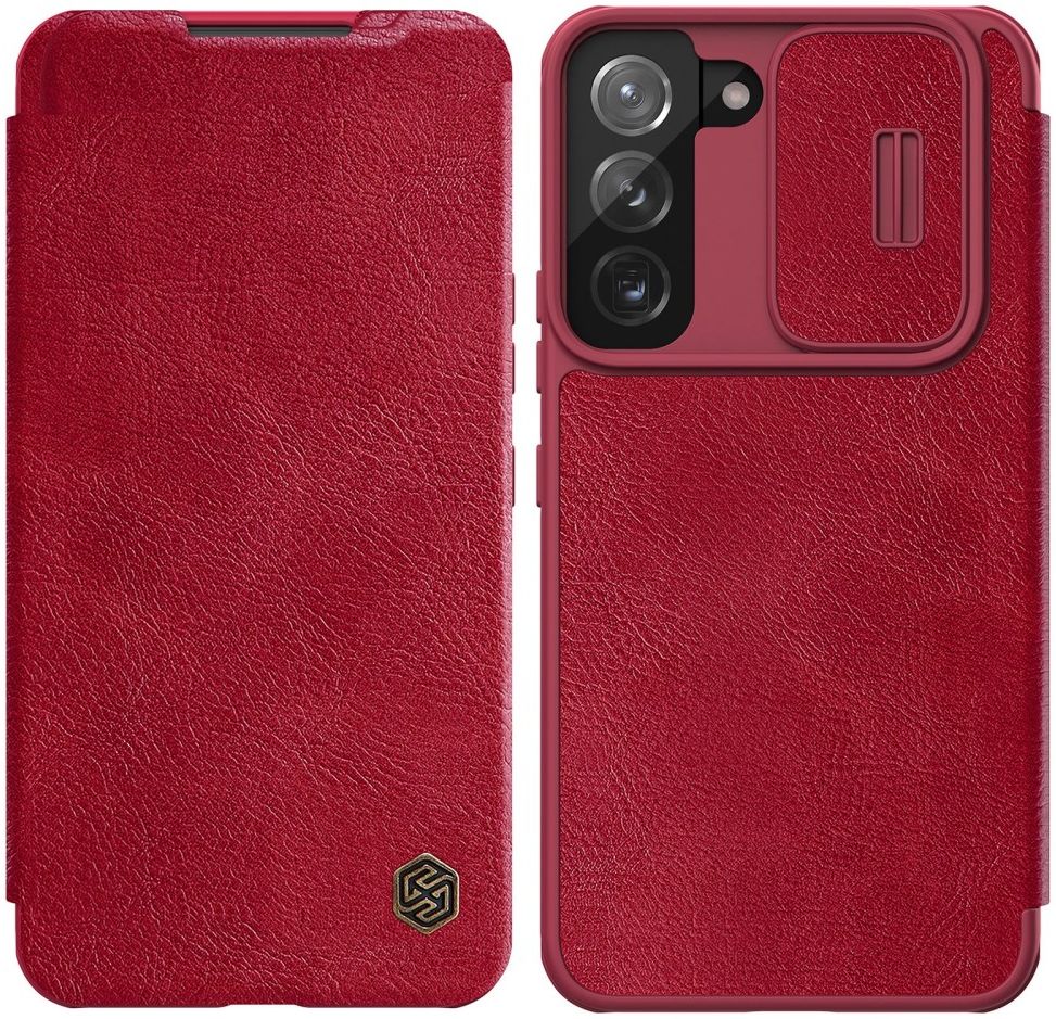 Nillkin Qin Samsung Galaxy S22 Plus Hoesje met Camera Slider Rood afbeelding 3