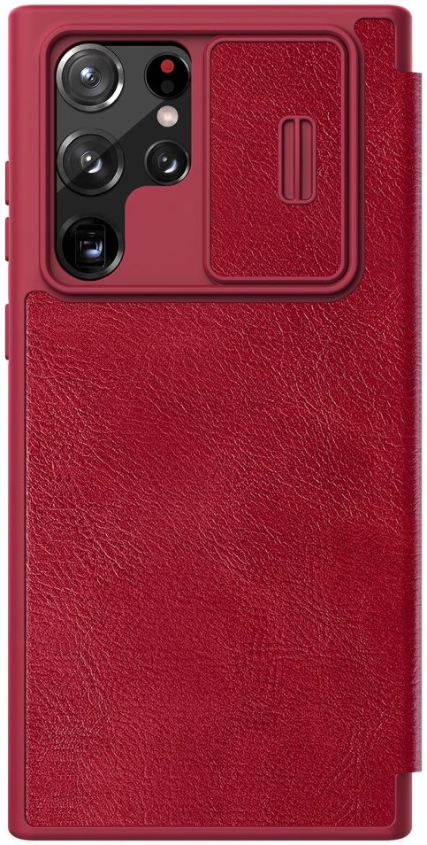Nillkin Qin Samsung Galaxy S22 Ultra Hoesje met Camera Slider Rood afbeelding 2