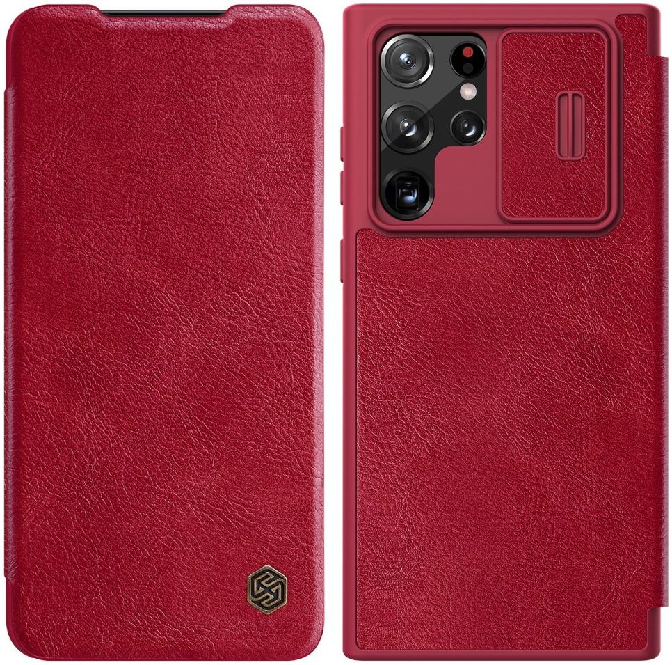 Nillkin Qin Samsung Galaxy S22 Ultra Hoesje met Camera Slider Rood afbeelding 3