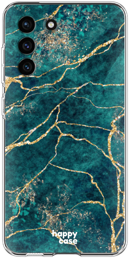 HappyCase Samsung Galaxy S21 FE Hoesje Flexibel TPU Aqua Marmer Print afbeelding 1