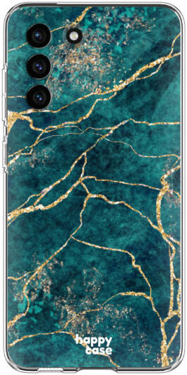 HappyCase Samsung Galaxy S21 FE Hoesje Flexibel TPU Aqua Marmer Print afbeelding 1