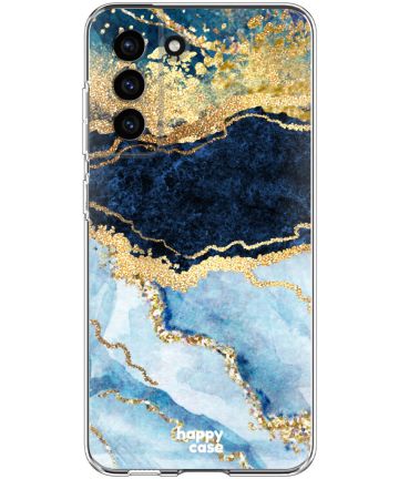 HappyCase Samsung Galaxy S21 FE Hoesje Flexibel TPU Blauw Marmer Print Hoesjes