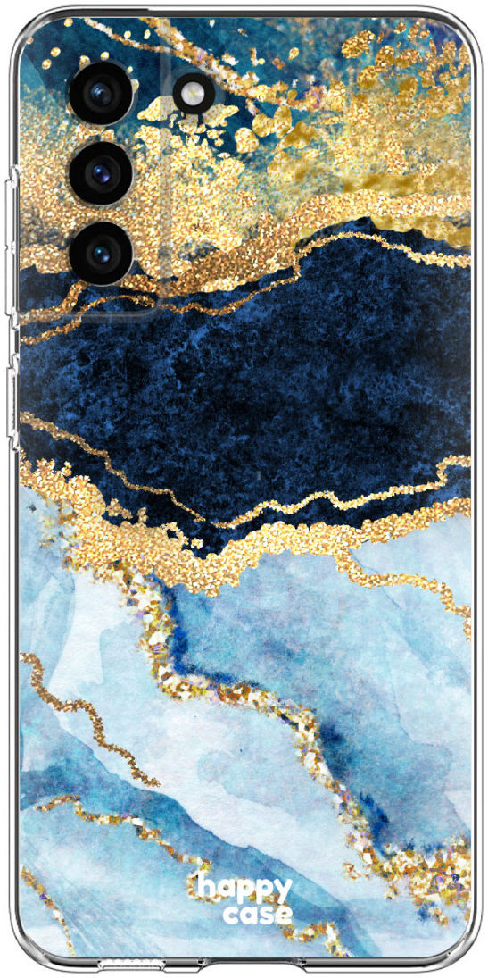 HappyCase Samsung Galaxy S21 FE Hoesje Flexibel TPU Blauw Marmer Print afbeelding 1