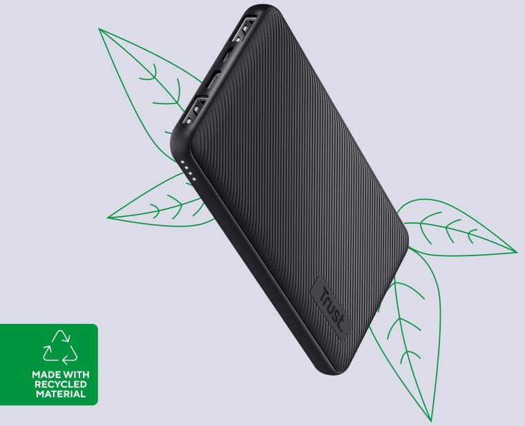 Trust Primo Eco Ultra Dunne USB-A/USB-C Powerbank 10.000 mAh Zwart afbeelding 5