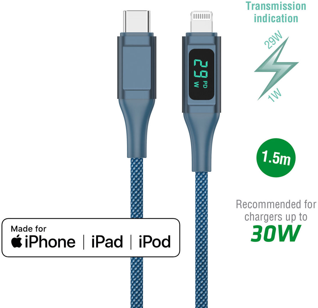 4smarts DigitCord 30W USB-C naar Lightning Kabel MFI 3A Blauw 1.5M afbeelding 3