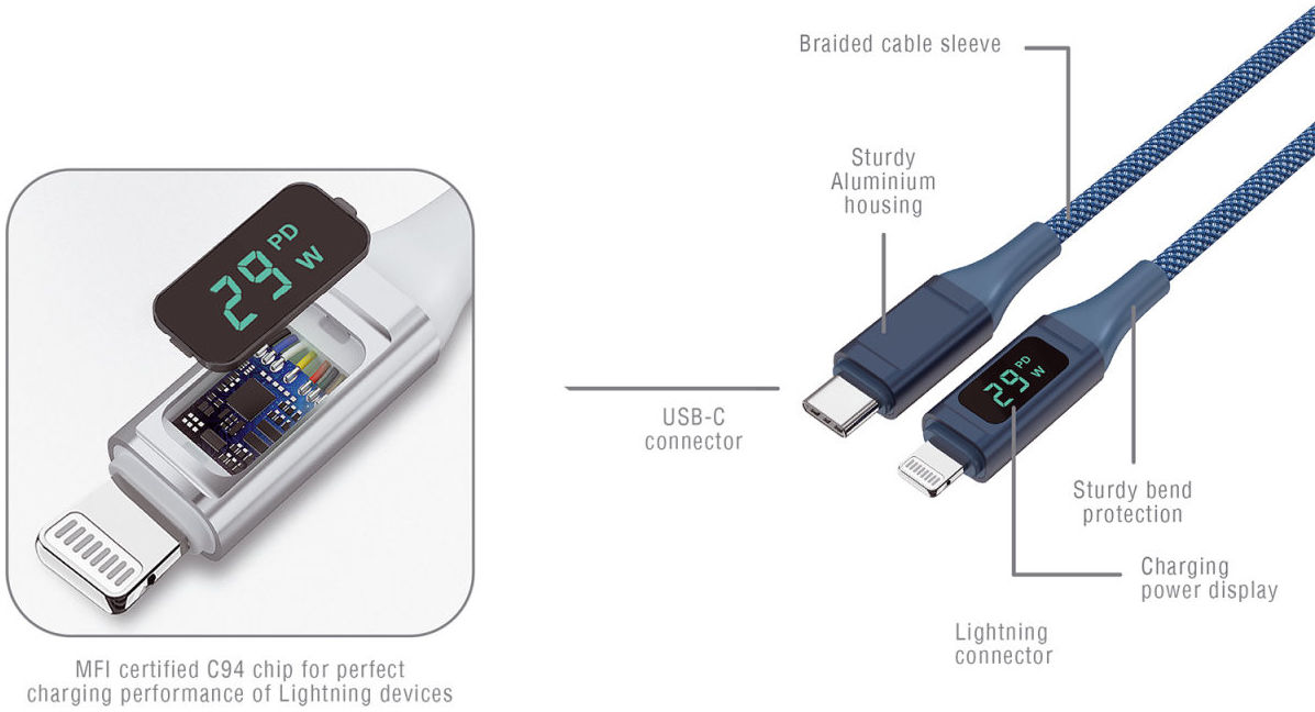 4smarts DigitCord 30W USB-C naar Lightning Kabel MFI 3A Blauw 1.5M afbeelding 7