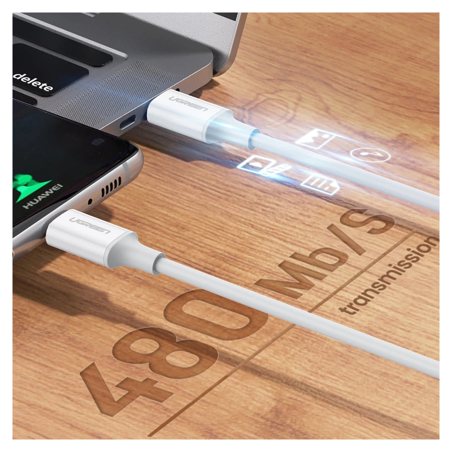 UGREEN USB-C naar USB-C Kabel 60W Data en Oplaadkabel 1.5M Wit afbeelding 4