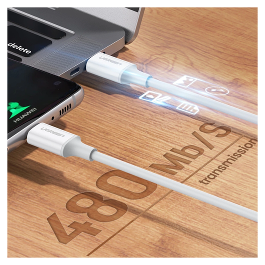UGREEN USB-C naar USB-C Kabel 60W Data en Oplaadkabel 1.5M Wit afbeelding 4