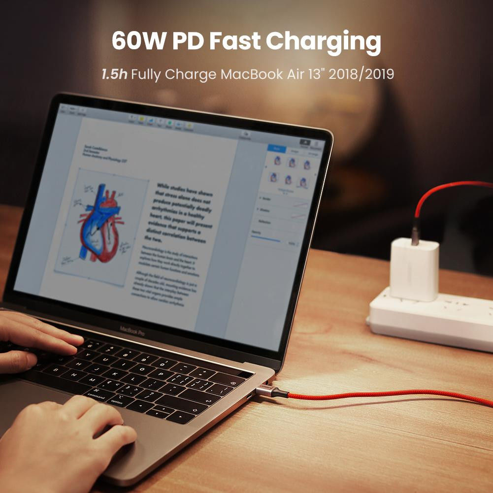 UGREEN Gevlochten USB-C naar USB-C Kabel 60W PD Charge 1 Meter Rood afbeelding 3