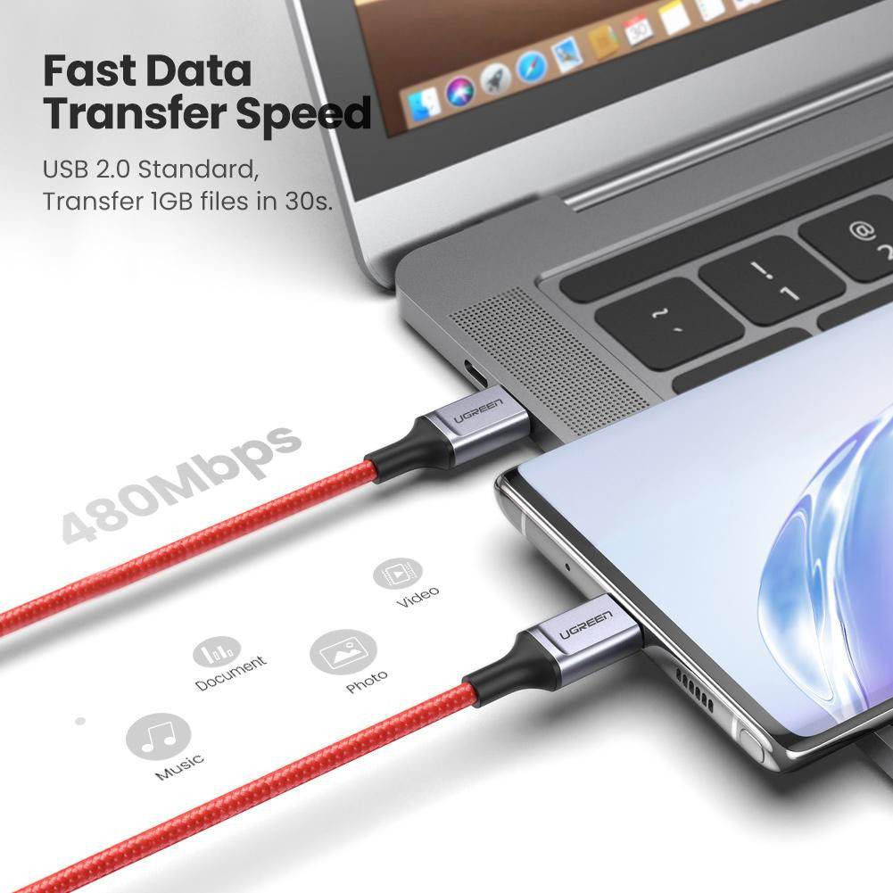 UGREEN Gevlochten USB-C naar USB-C Kabel 60W PD Charge 1 Meter Rood afbeelding 5