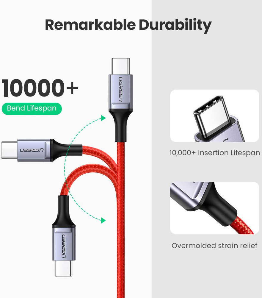 UGREEN Gevlochten USB-C naar USB-C Kabel 60W PD Charge 1 Meter Rood afbeelding 6