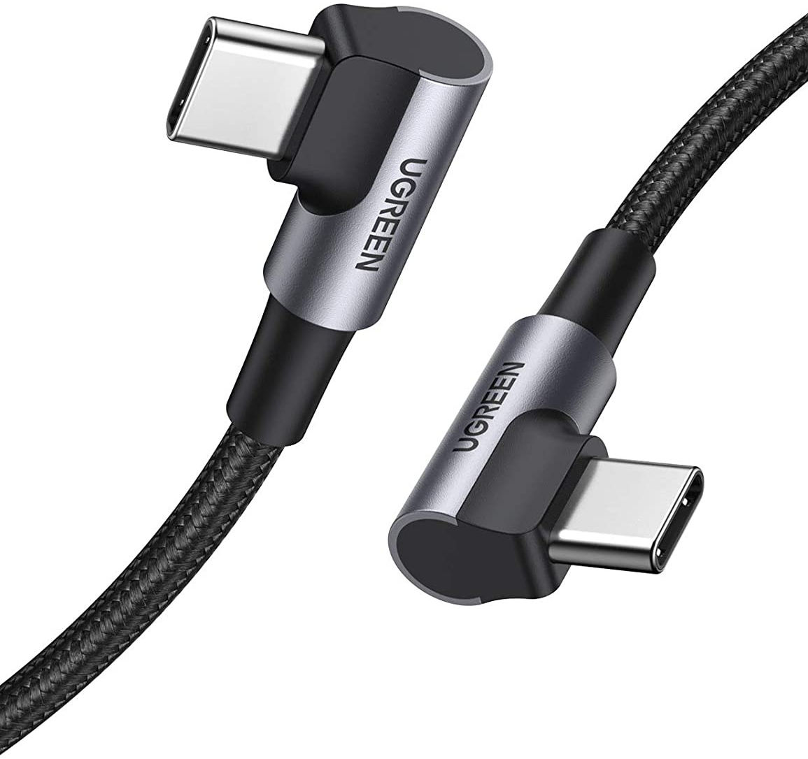 UGREEN 90° Dubbel Haakse USB-C USB-C Kabel 60W PD 1 Meter Zwart | GSMpunt.nl
