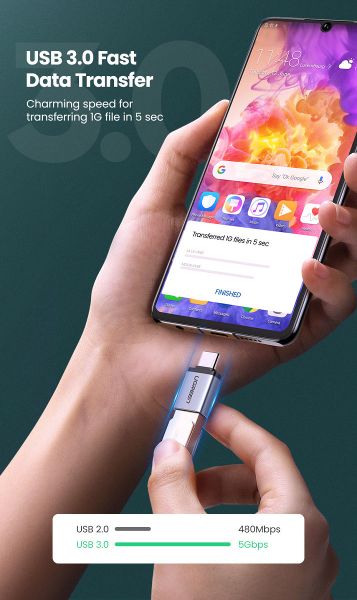 UGREEN USB-C naar USB-A 3.0 Adapter On The Go Converter Grijs afbeelding 4