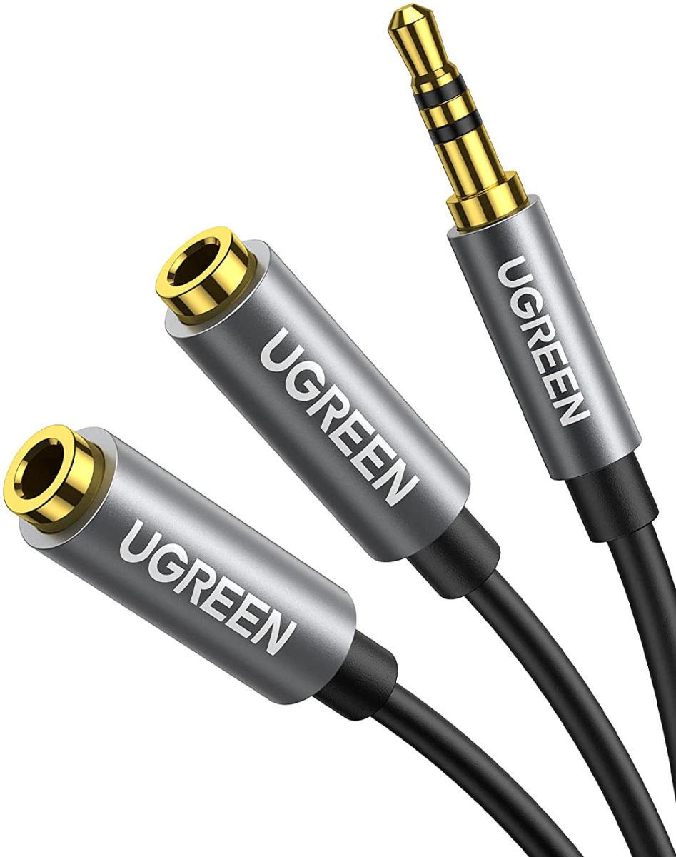 UGREEN 3.5mm Jack Stereo Audio Duo Splitter Kabel 20CM Grijs afbeelding 1