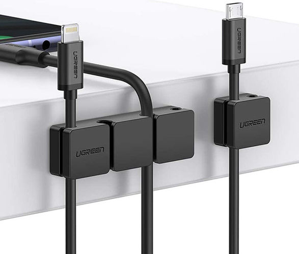 UGREEN Zeszijdige Siliconen Kabel Houder 2-in-1 Zwart afbeelding 2