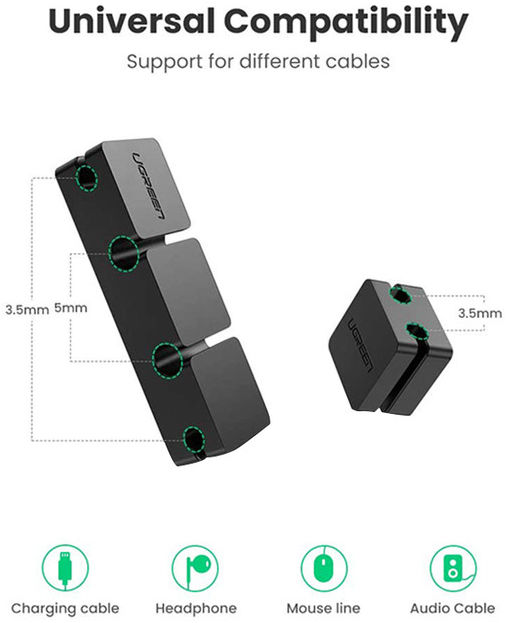 UGREEN Zeszijdige Siliconen Kabel Houder 2-in-1 Zwart afbeelding 5