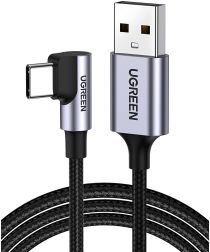 UGREEN 90° Haakse USB-A naar USB-C Kabel 3A Fast Charge 2 Meter Zwart