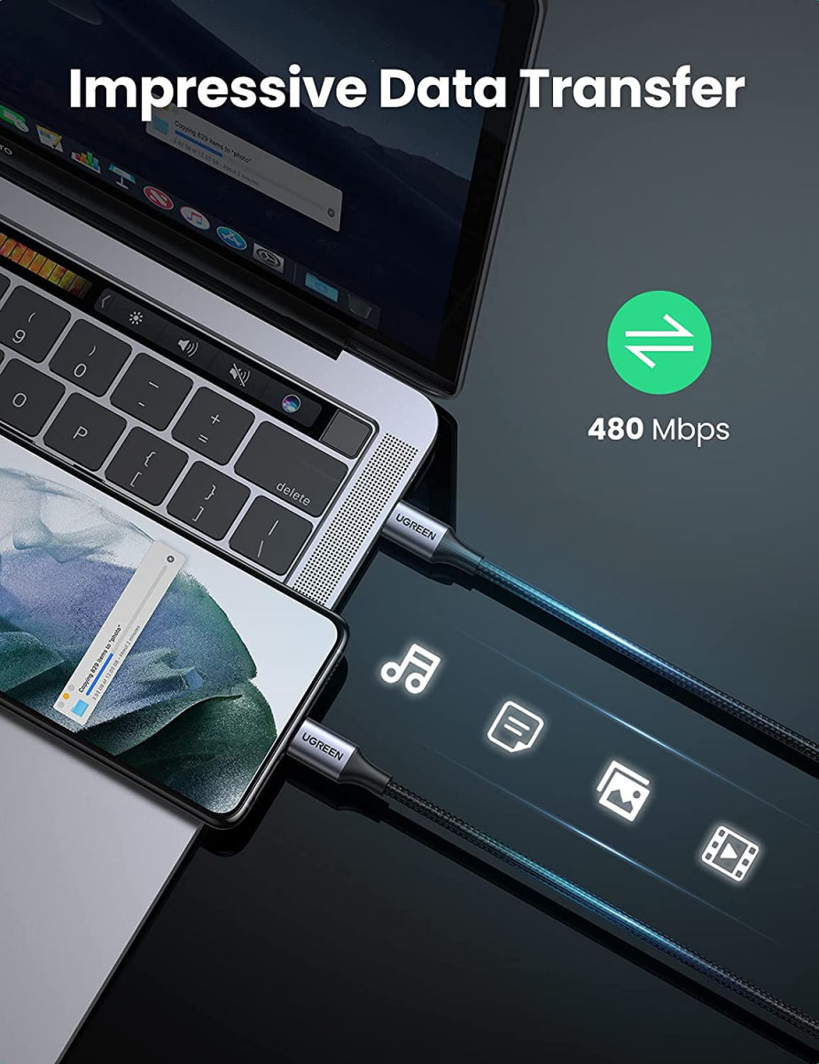 UGREEN Gevlochten USB-C naar USB-C Kabel 60W PD Charge 1 Meter Zwart afbeelding 6