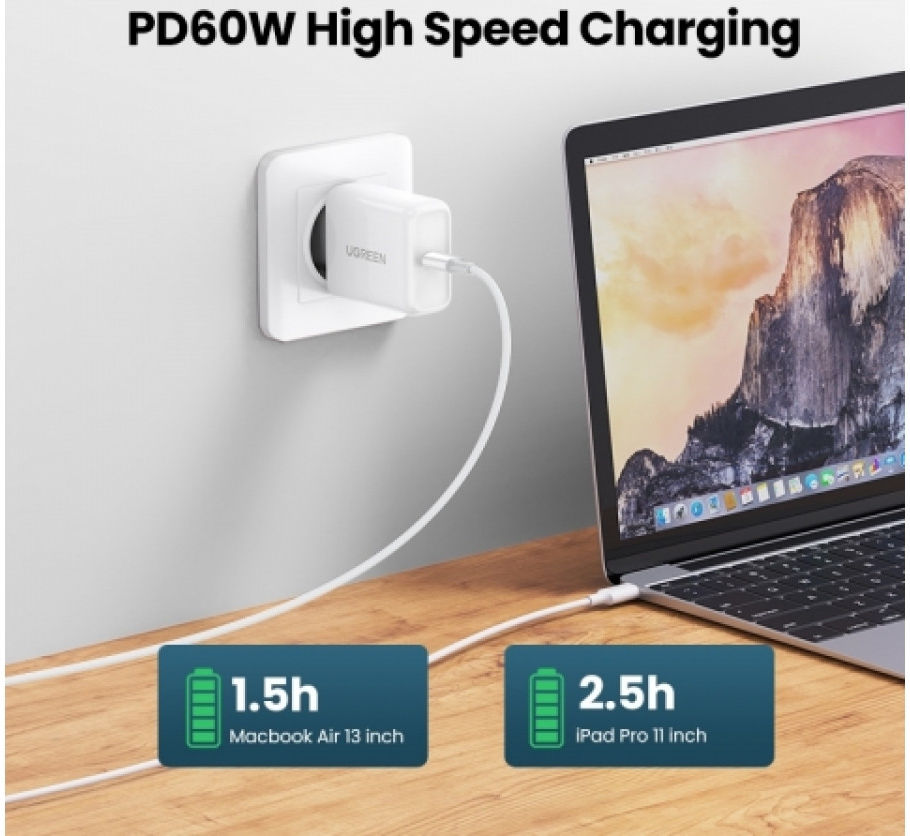 UGREEN USB-C naar USB-C Kabel 3A Fast Charge 0.5 Meter Wit afbeelding 2