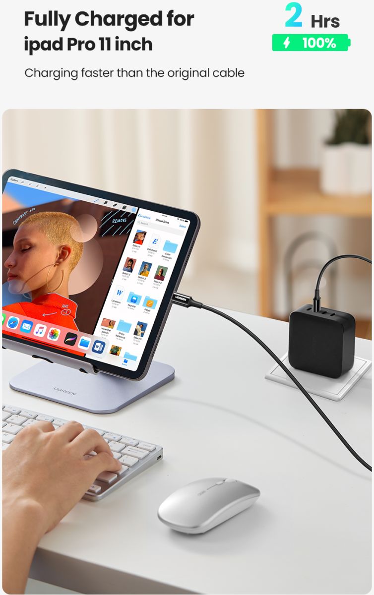UGREEN USB-C naar USB-C Kabel voor Opladen en Data 100 Watt 1m Zwart afbeelding 4